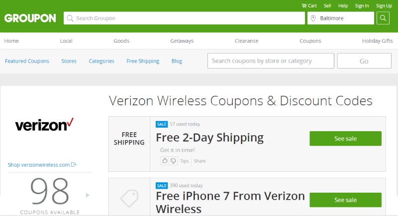 Groupon Coupons Verizon.com