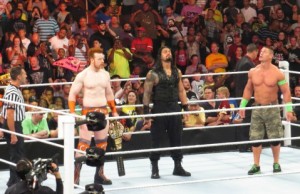 Sheamus, John Cena, and Roman Reigns before bout